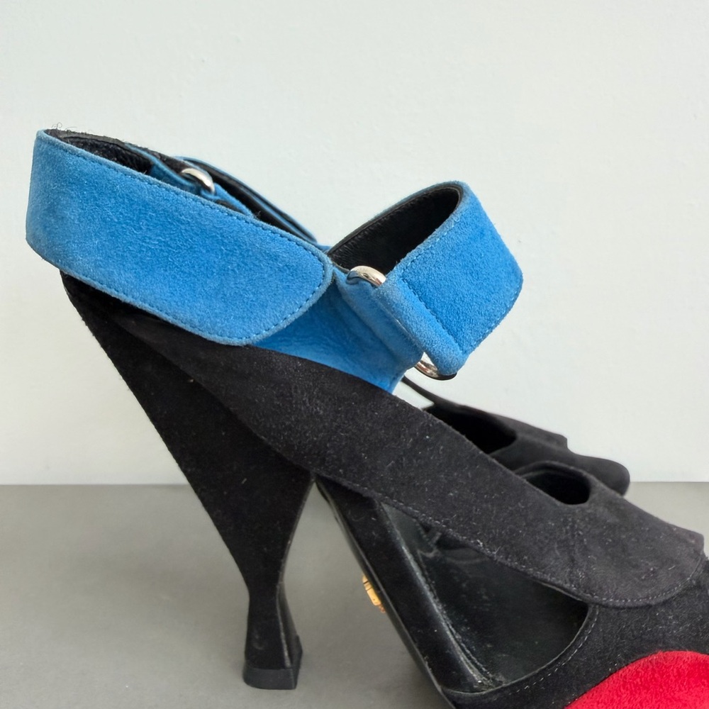 PRADA Black Suede Colorblock Runway Heel Sandals, Size 38.5 (US 8) - Picture 4 of 7